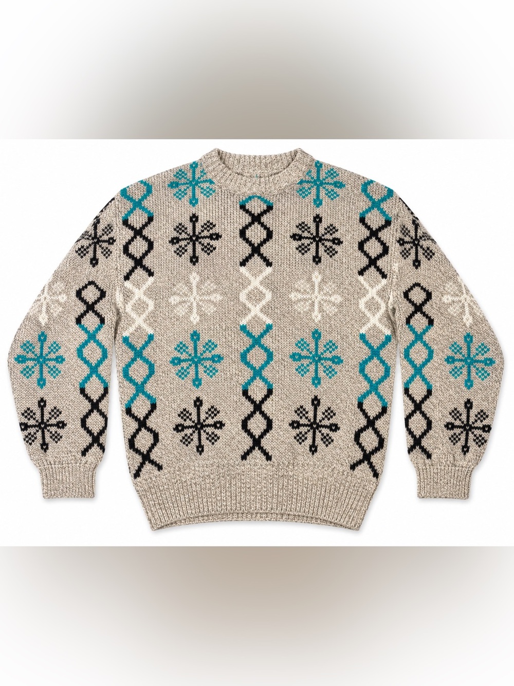 Vintage Royal Knight Men's Medium Wool Fair Isle Snowflake Sweater Made USA